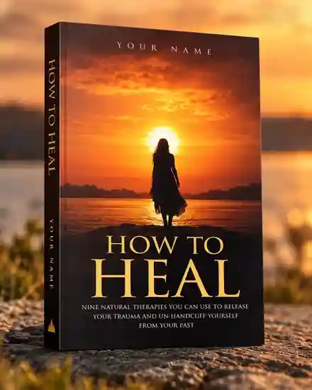 Self-help book cover mockup titled How to Heal featuring a warm sunset and silhouetted woman